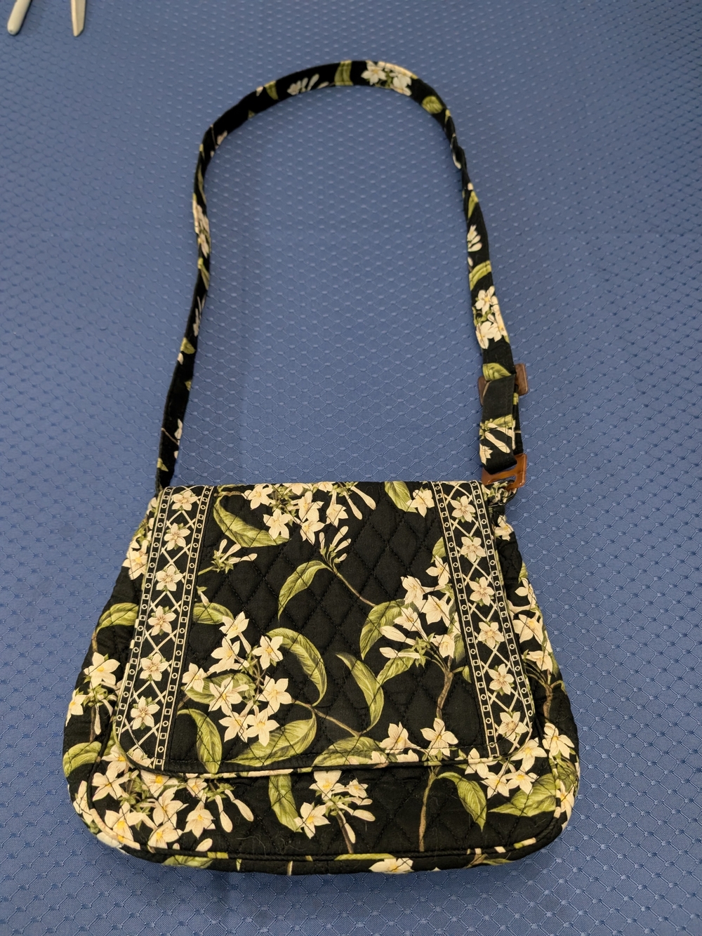 Quilted Black Floral Crossbody Bag